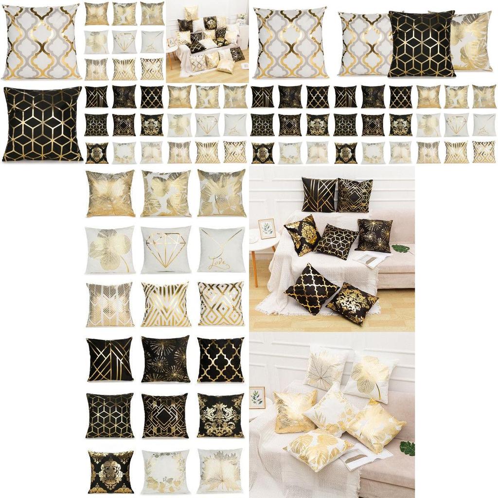 Premium Single Side Printed Bronzing Geometric Cushion Cover Perfect For Sofa And Bed Decor