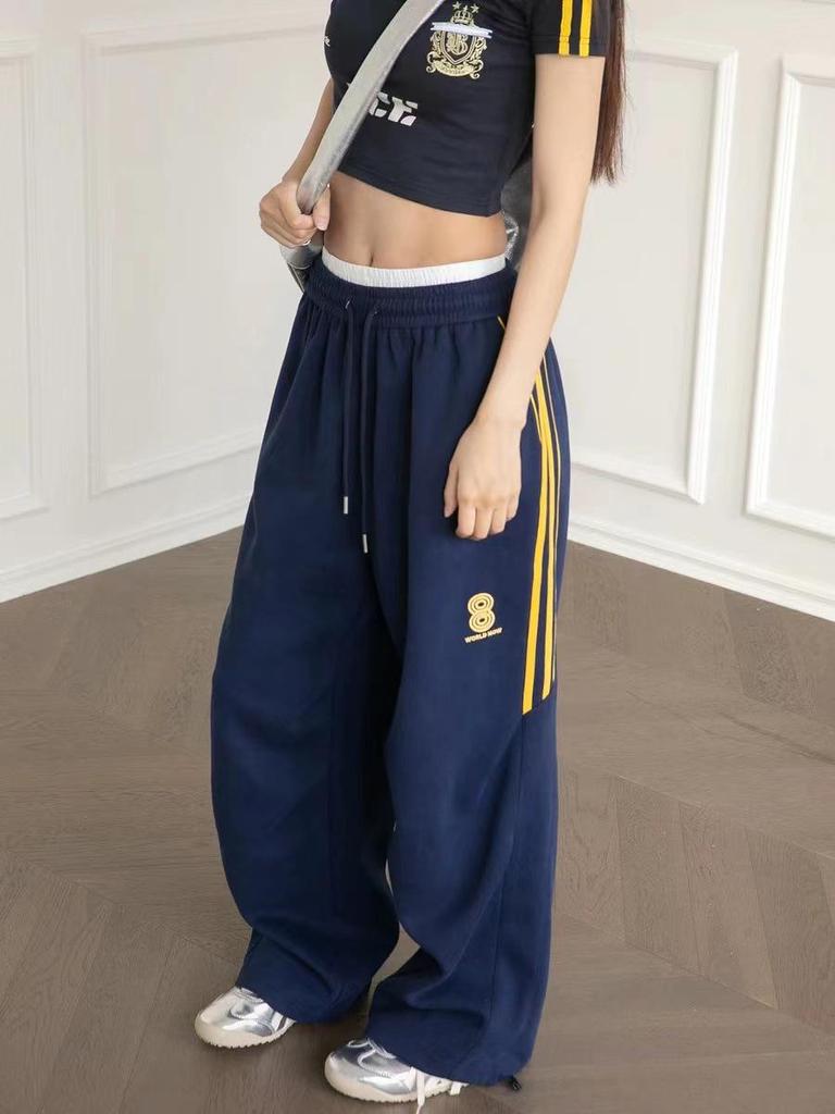 Темно-синие женские широкие спортивные штаны: Повседневные джазовые брюки для уличных танцев на весну/лето