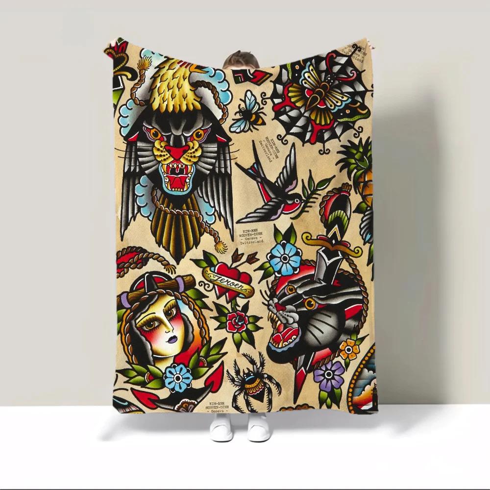 New School Tattoo Fluffy Soft Blankets Characters Funny Blanket Throw Decorative Sofa Blanket Oversized 200x300 Luxury Bedding