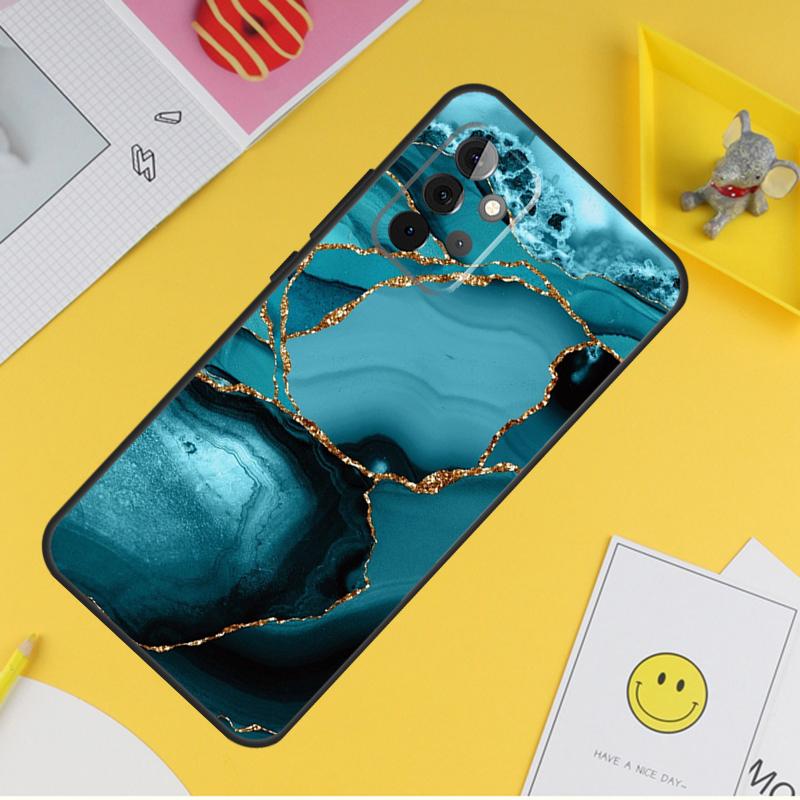 Чехол Teal Blue Gold Agate Marble для Samsung Galaxy A54 A34 A14 A13 A33 A53 A12 A32 A52 A71 A51 A15 A25 A35 A55