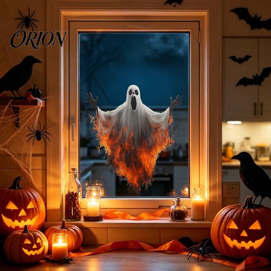 Стеклянные ornaments, устойчивые к погодным условиям, Хэллоуин, Призрак, Скелет, Жнец, Статические наклейки на окно, Ужас, Прорыв, Жуткая тематика, Наклейки, Наклейки,