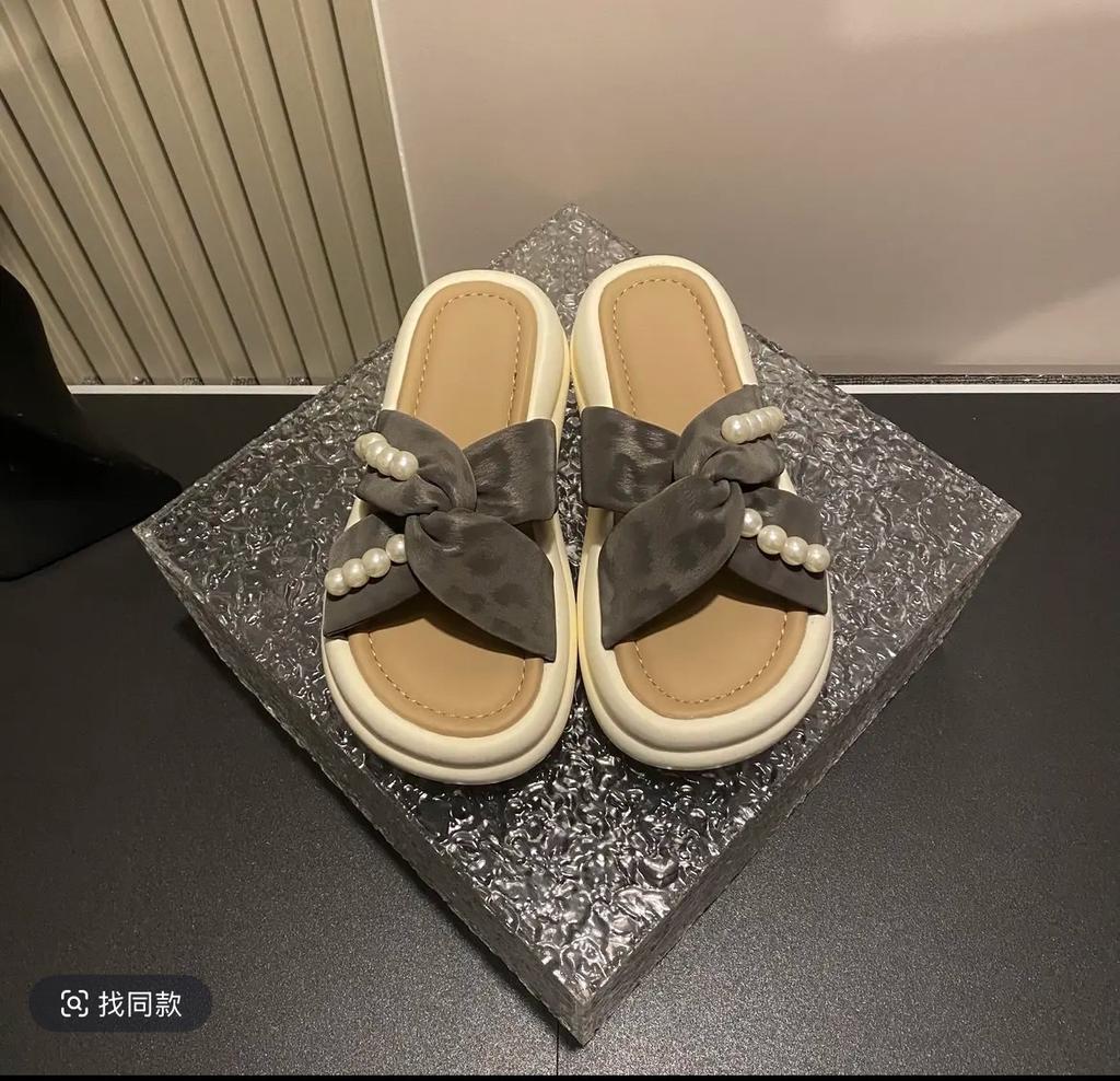 Женские шлепанцы на толстой подошве с увеличением роста, летняя новинка 2025 года, модные шлепанцы-маффины с жемчугом, женская обувь