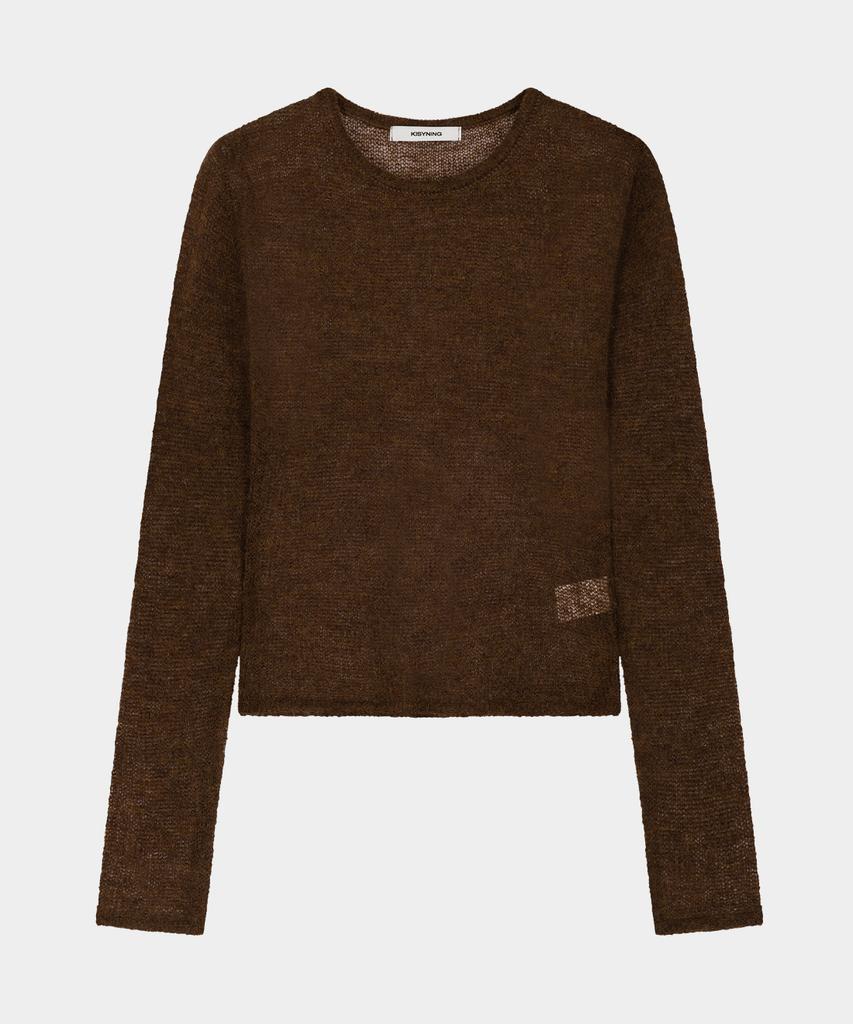 KISYNING Sheer Crew Neck Sleeve Knit (Brown)
