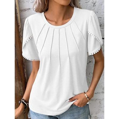 Женские повседневные модные блузки рубашки с коротким рукавом и круглым вырезом однотонные с принтом весна лето