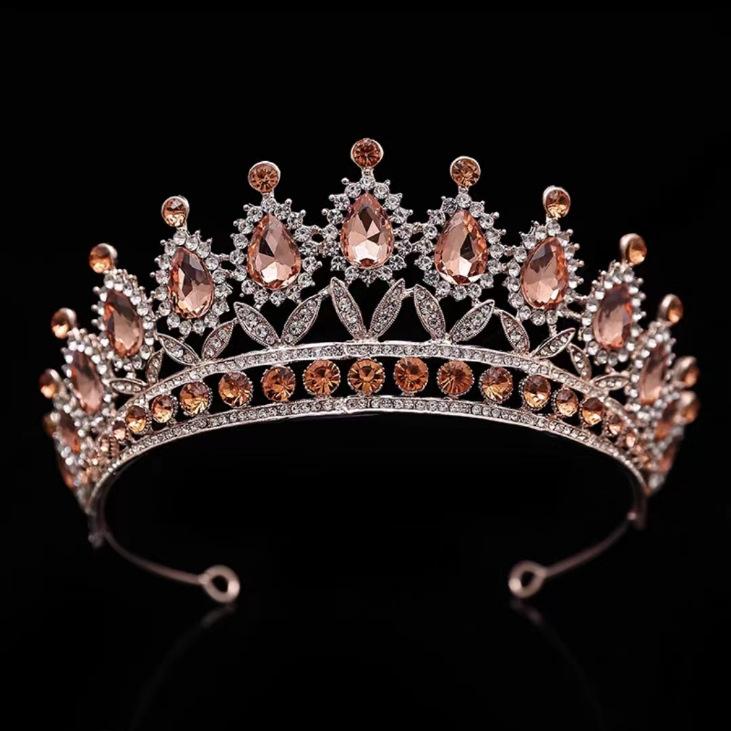 Wedding Tiara Bridal Crown Baroque Water Drop Crystal Crown Birthday Wedding Color Crystal Alloy Large Crown