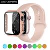 Glass+Case+Strap For Apple Watch Band 44mm 45mm 42mm 41mm 40mm 38mm Silicone Watchband Bracelet iWatch Series 8 9 7 6 5 4 3 SE