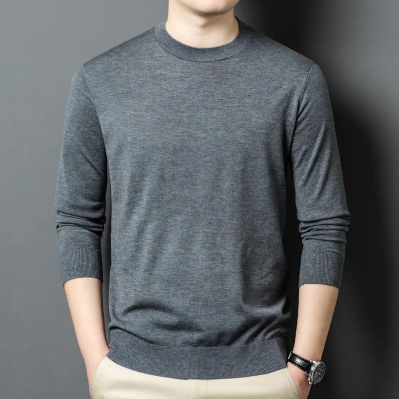 Men S Round Neck Long Sleeve Knit Sweater Loose Fit Casual Pullover
