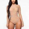 Women Sexy Long Sleeve Jumpsuits See-Through Mesh Lace Lingerie Solid Color Fashion Women Turtleneck Bodysuit