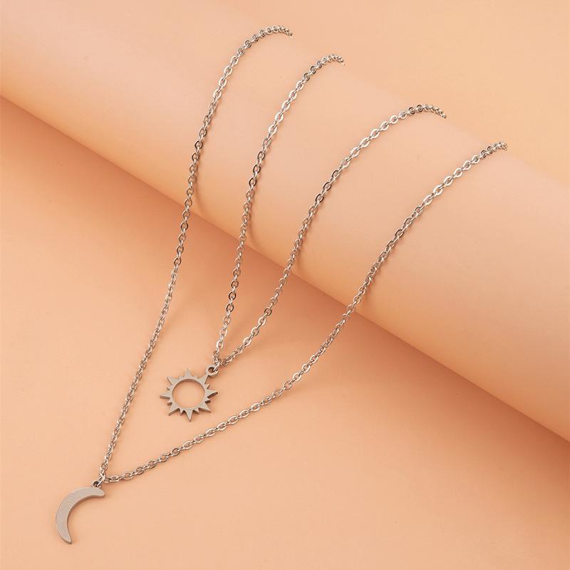 Charm Moon Sun Couple Necklace Stainless Steel Hollow Butterfly Heart Pendant Link Chain Necklace For Women Men Family Jewelry