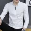 Весна Осень Мужская Рубашка Длинные Рукава Половина Молнии Slim Fit Стоячий Воротник Чистый Цвет Средняя Длина