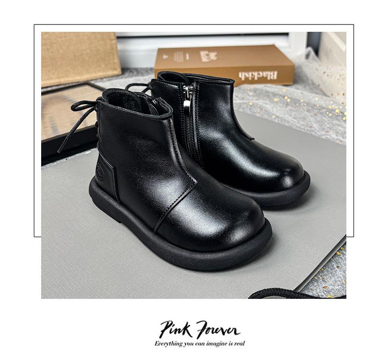 Черные укороченные ботинки Dr. Martens для девочек с бархатом - Коллекция Осень/Зима 2025 Кожаные туфли-принцессы