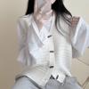 Autumn Korean Fashion Knitted Retro Waistcoat Women New Design Loose All Match Sleeveless Sweater Vest Aesthetic Horn Button Vintage Cardigan