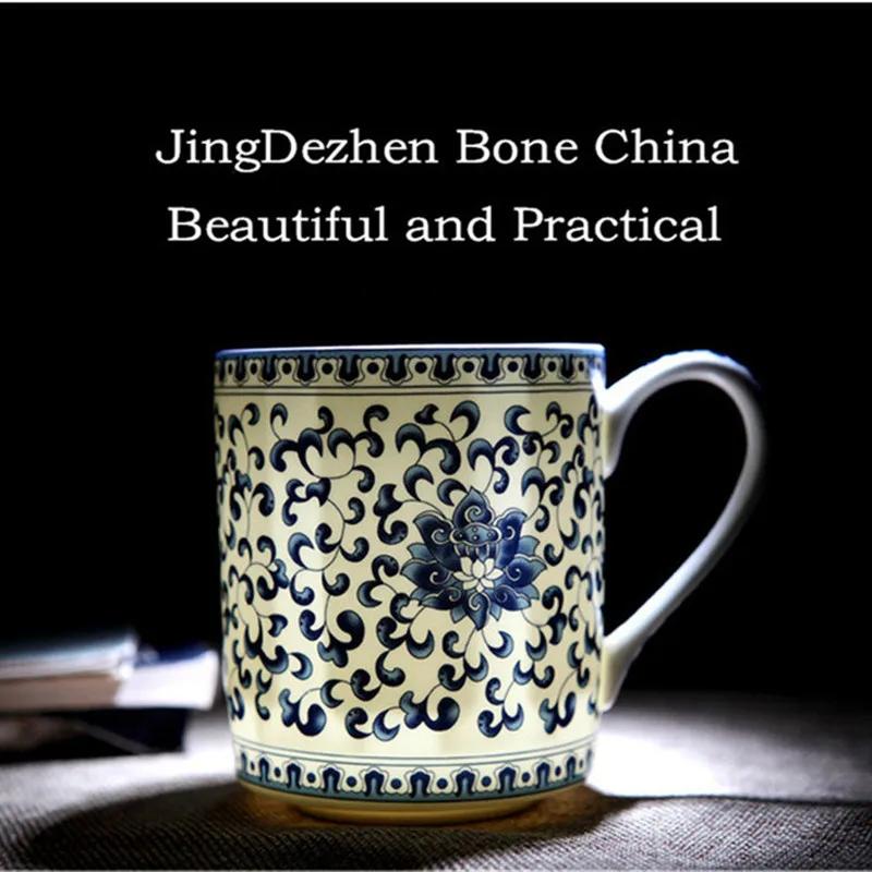 Jingdezhen Blue and White Porcelain Mug 500ml Chinese Dragon with Lid for Office Tea and Coffee