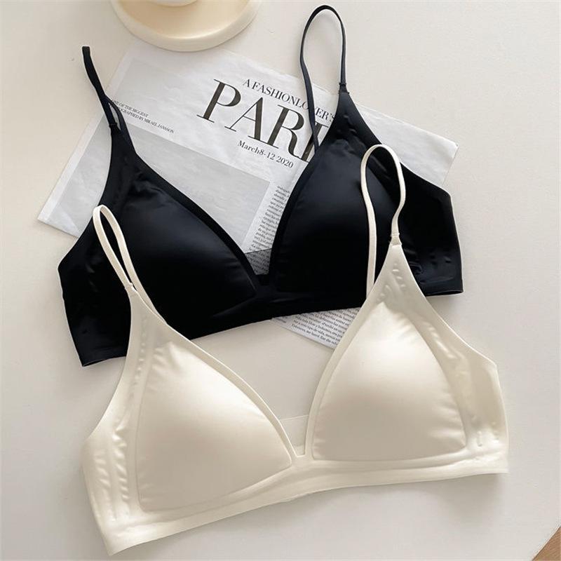 Douyin] Naked seamless glossy underwear light luxury mesh stitching triangular cup small chest gathering girl bra