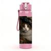 1PC Cat With Dark Mask Face Markings 750ml Color Plastic Sports Water Bottle Leakproof Flip Straw Lid Suitable for Sports Office Home Use
