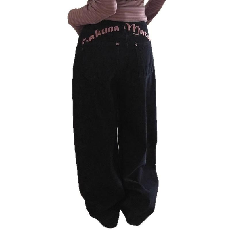 Womens Y2K Straight Leg Jeans High Waist Embroidered Print Slim Fit Casual Denim Pants