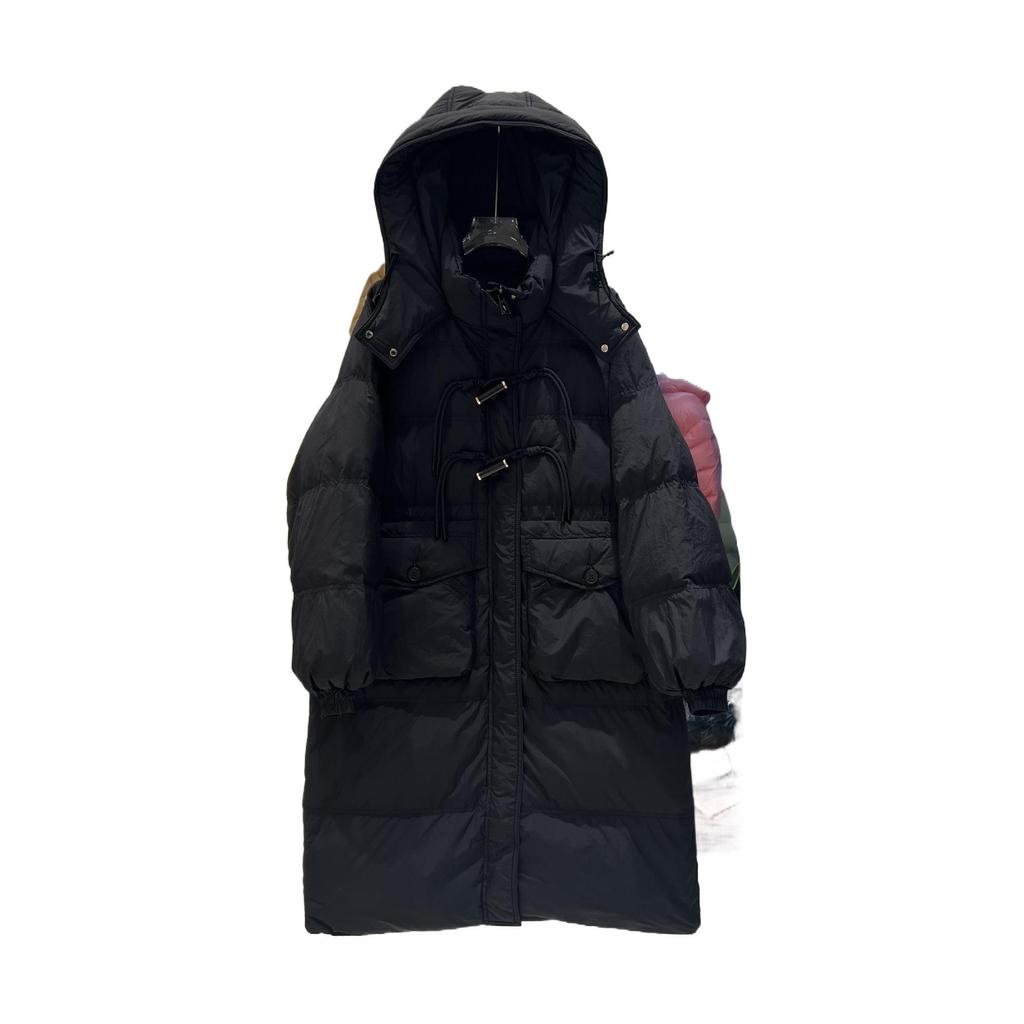 Пуховик женский средний и длинный с капюшоном утолщенный свободный зима 2024 новый студенческий белый пуховик до колена прилив