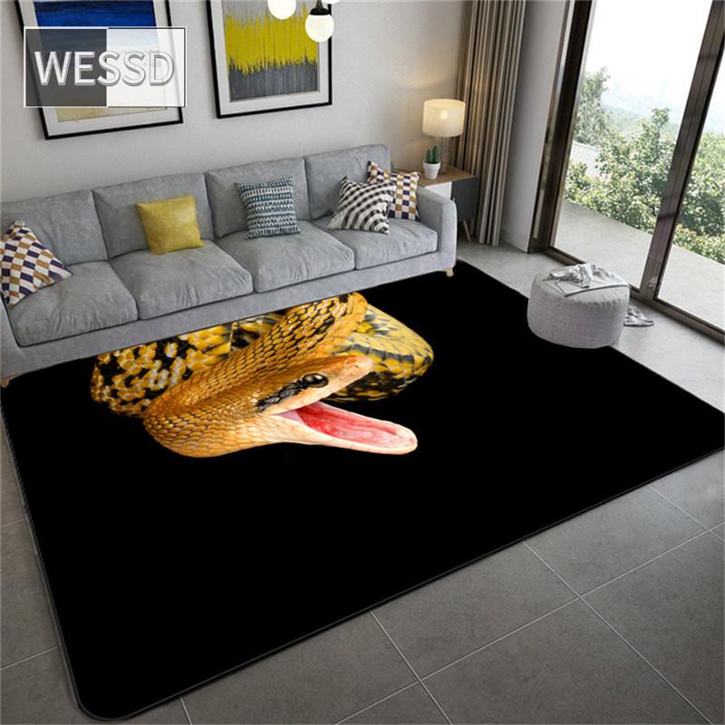 3D змеиный принт для спальни, напольный коврик для гостиной, журнальный столик, черный ковер, животный узор, коврики для столовой, коврик для ванной, входной коврик