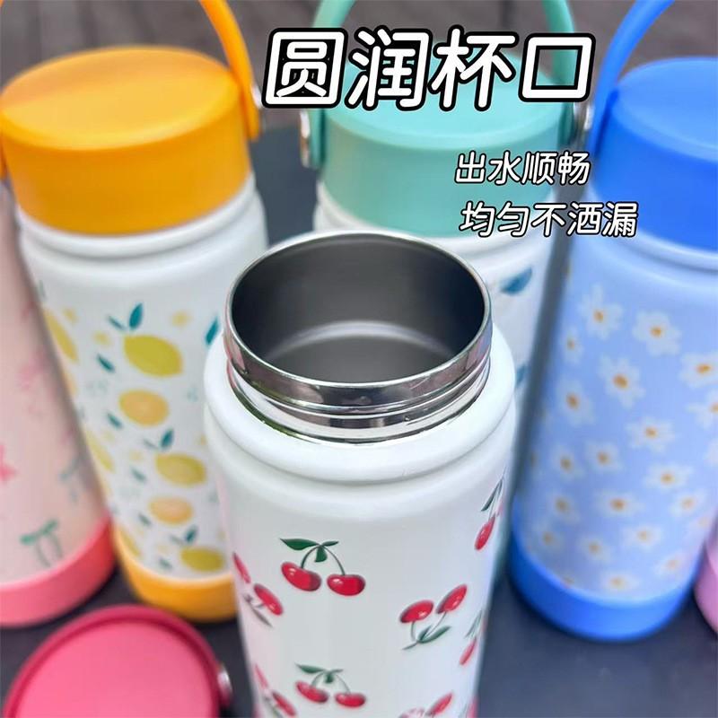 Stainless Steel Vacuum Insulated Travel Mug With Handle Carry Rope 600ml Leakproof Thermos Outdoor Gym Car Office