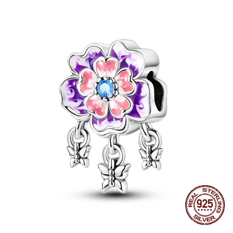 925 Sterling Silver Butterfly Tulip Iris Flower Charms Beads Fit 925 Original Bracelets Fine DIY Valentine Jewelry Gifts