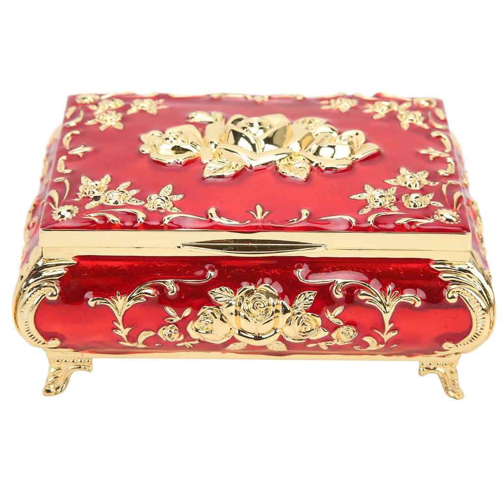 Vintage Jewelry Box Glossy Exquisite Rust Resistant Rose Relief Design Jewelry Storage Box
