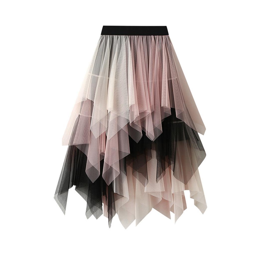 Женская модная цветная юбка с эластичной талией и неровной сеткой, полудлинная