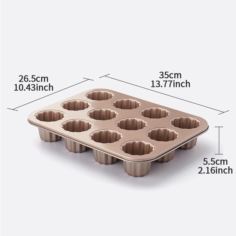 1PC 6/12 Select Cup Rose Gold Canele Pan With Nonstick Coating Carbon Steel Material Flowers Shape Canelé Muffin Pan