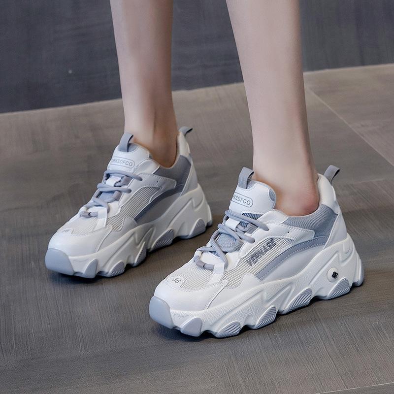 Women's Chunky Sneakers Genuine Cow Leather Platform Shoes Height Increase Shoes Autumn White Shoe Ladies Brand Tennis Footwear