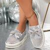 2025 New Women Sneakers Couple Plus Size Sneakers Women Luxury Crystals Bowknot Loafers Sequined Flat Platform Shoes