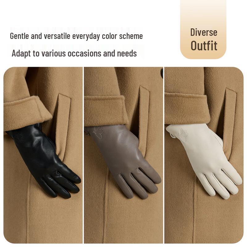 JIUMU Women's Genuine Leather Winter Warm Gloves