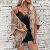 Autumn and Winter Women Grid Loose Bat Sleeve Cross Border Cloak Cardigan Knitwear V-Neck Sweater