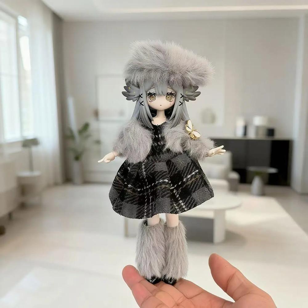 Набор зимней одежды для кукол 1/8 1/12 OB11 BJD - Милый теплый наряд горничной из плюша, аксессуары для переодевания кукол (Только Одежда)