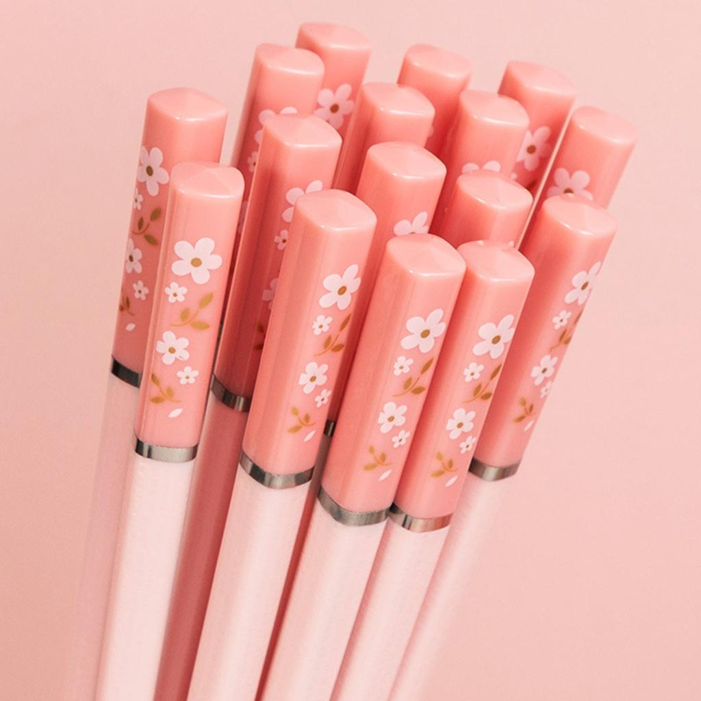 5 Pairs Food Chopsticks Heat Resistant Lightweight Pink Cherry Blossom Chopsticks for Home