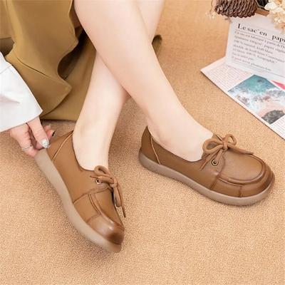 Женская обувь из натуральной кожи на мягкой подошве, женские лоферы с защитой от скольжения, женские туфли-одинарки с неглубоким вырезом, женская обувь для мамы