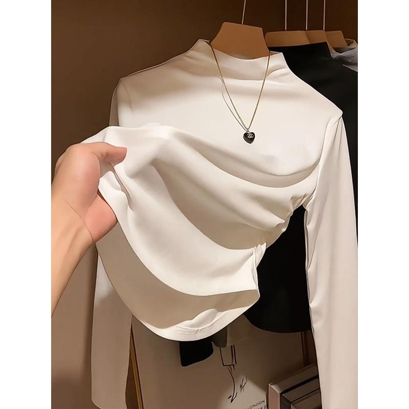 Женская весенняя приталенная футболка с неровным низом и плиссировкой на талии в стиле Spice girl с топом внутри