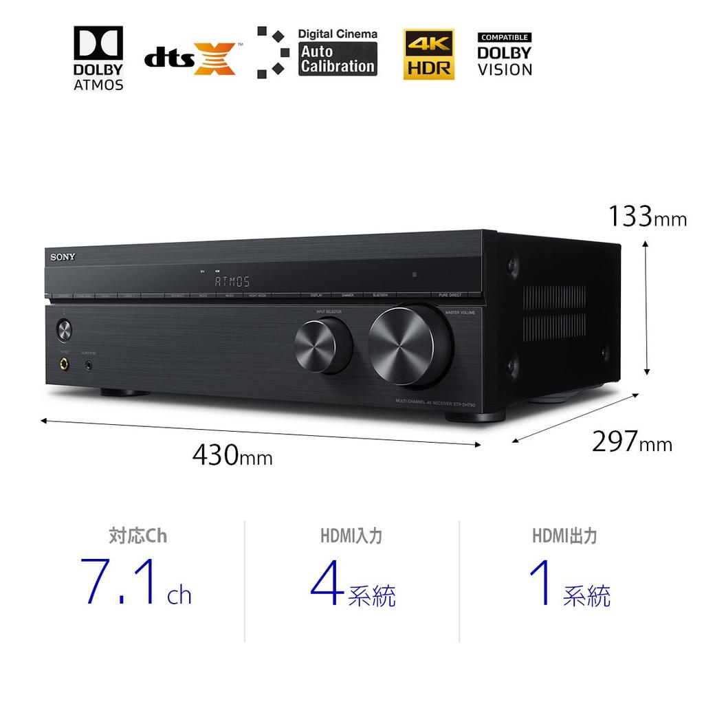 Sony Интегрированный AV-усилитель HDR Dolby Atmos Совместимый черный Многоканальный 7.1-канальный HDCP2.2/4K STR-DH790