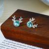 Korean Christmas Crystal Reindeer Stud Earrings: Simplistic Gemstone Design with 3D Antlers for Women