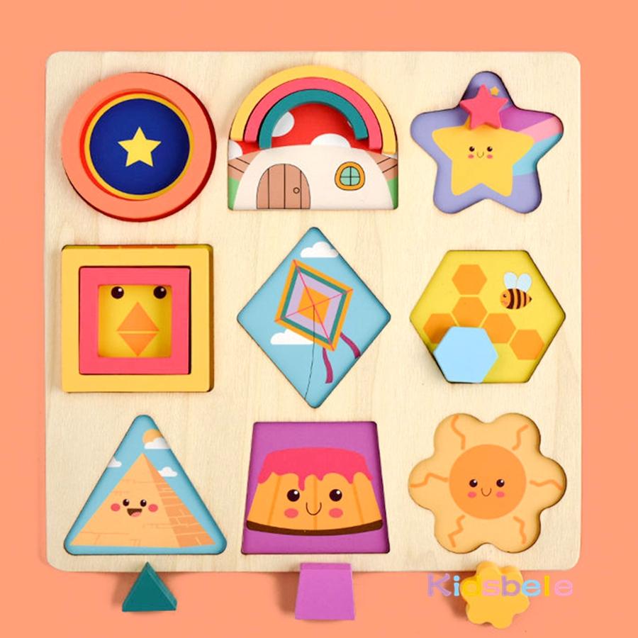Деревянная 3D Геометрическая Форма Сопоставление Обучающая Игрушка Монтессо Красочный DIY Пазл Логический Интеллект Вечеринка Графическая Игра Для Детей