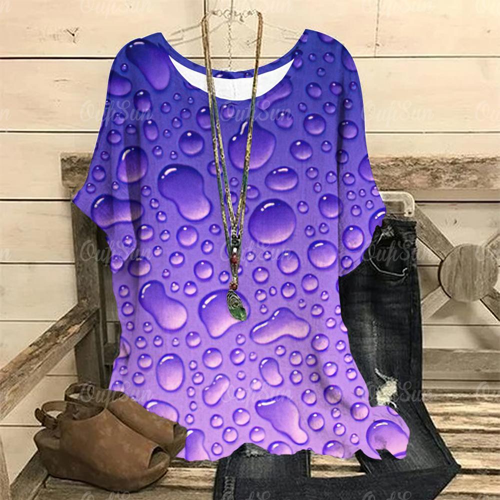Футболка в стиле ретро для женщин с принтом капель, футболки с коротким рукавом, летний круглый вырез, модный женский свободный свитер