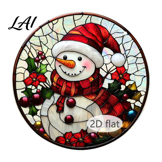 Double Sided Festive Window Art Christmas Acrylic Hanging Decor 2D Holographic Stained Glass Decorations Ornament with Metal Chain Double-sided