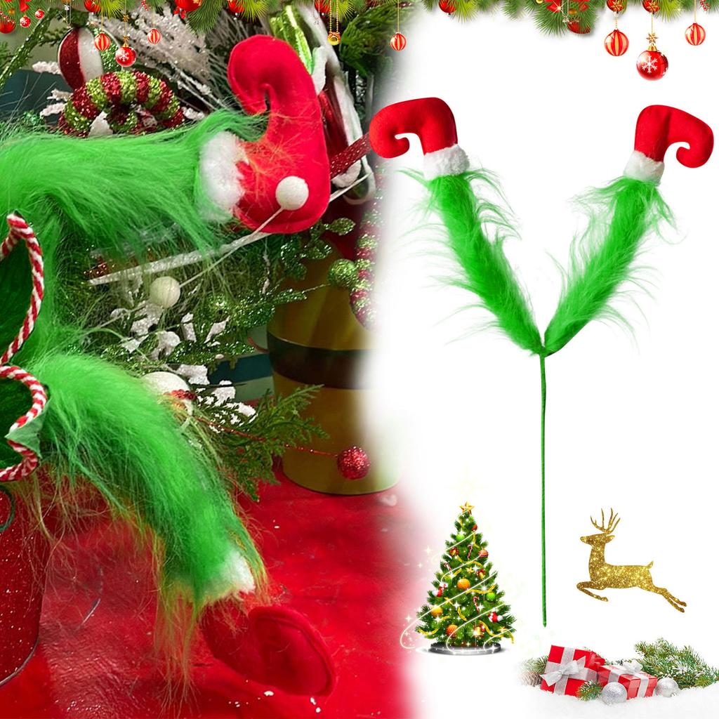 Елочные украшения из ножек рождественских эльфов, декор топперов на елку, рождественские искусственные украшения, ветки деревьев, плюшевые ножки для елочных украшений