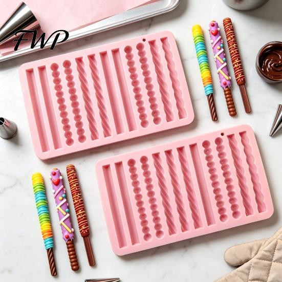 High Temperature Resistant Silicone Molds Twist Pretzel Mold, 12 Cavity Cake Chocolate Rod Candy Baking Tray, Flexible for Candles Easy Release