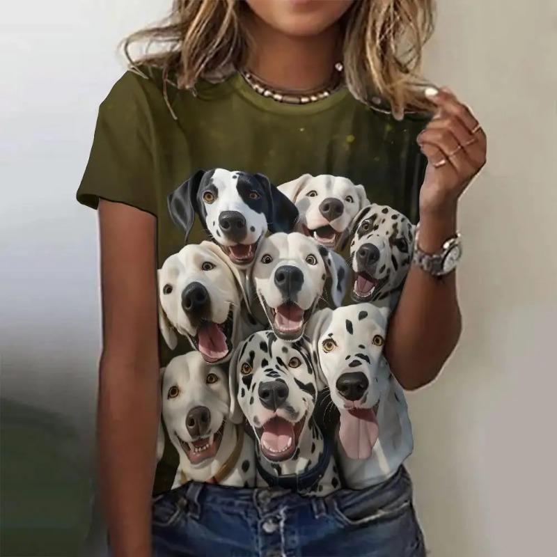 Женская футболка с принтом в стиле ретро с изображением животных из мультфильмов, кошек и собак, повседневная модная футболка с коротким рукавом, женская одежда, топ, футболка