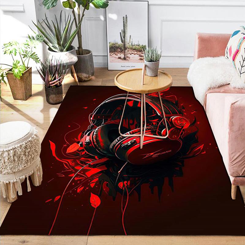 Black and Red Headphones Rug Floor Mat for Living Room or Bedroom Soft and Comfortable Carpet a Gift for Birthday and Holiday.MFF0918278