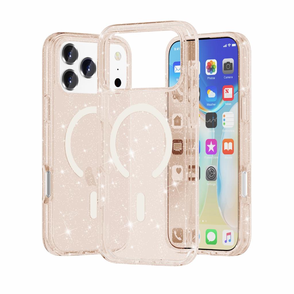 Магнитный чехол для мобильного телефона iPhone18ProMax подходит для Apple 18Pro Terminator прозрачный с блестками чехол MagSafe.