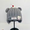 Cute bear ears ear protector knitted hat women's autumn and winter cherry plush wool hat student thermal pullover hat