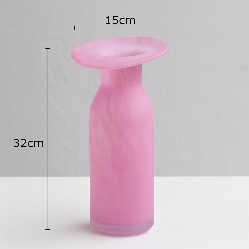 Матовая розовая стеклянная ваза Декоративная композиция из цветов Украшение стола Неправильное горлышко бутылки Цветочные горшки Цветочная ваза Современный декор