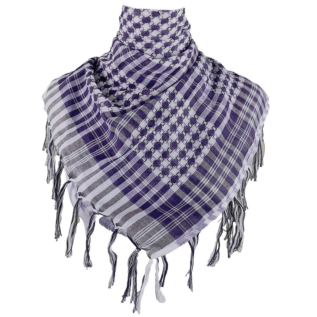 Shemagh Desert Scarf Colorblock Houndstooth Pattern Arab Keffiyeh Shawl Wrap with Tassels Scarves Bandana Head Wraps