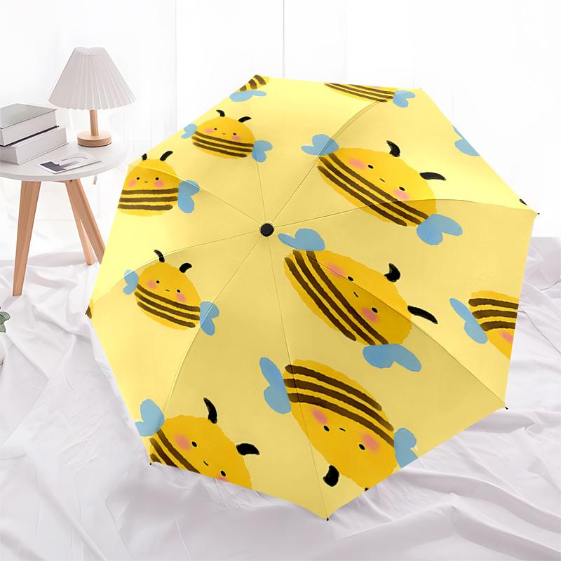Cute Bee Print Automatic Opening/Closing Umbrella with Foldable Design, Iron Frame, Outdoor Use, Festival Gift, Suitable for Fans, Travel, D