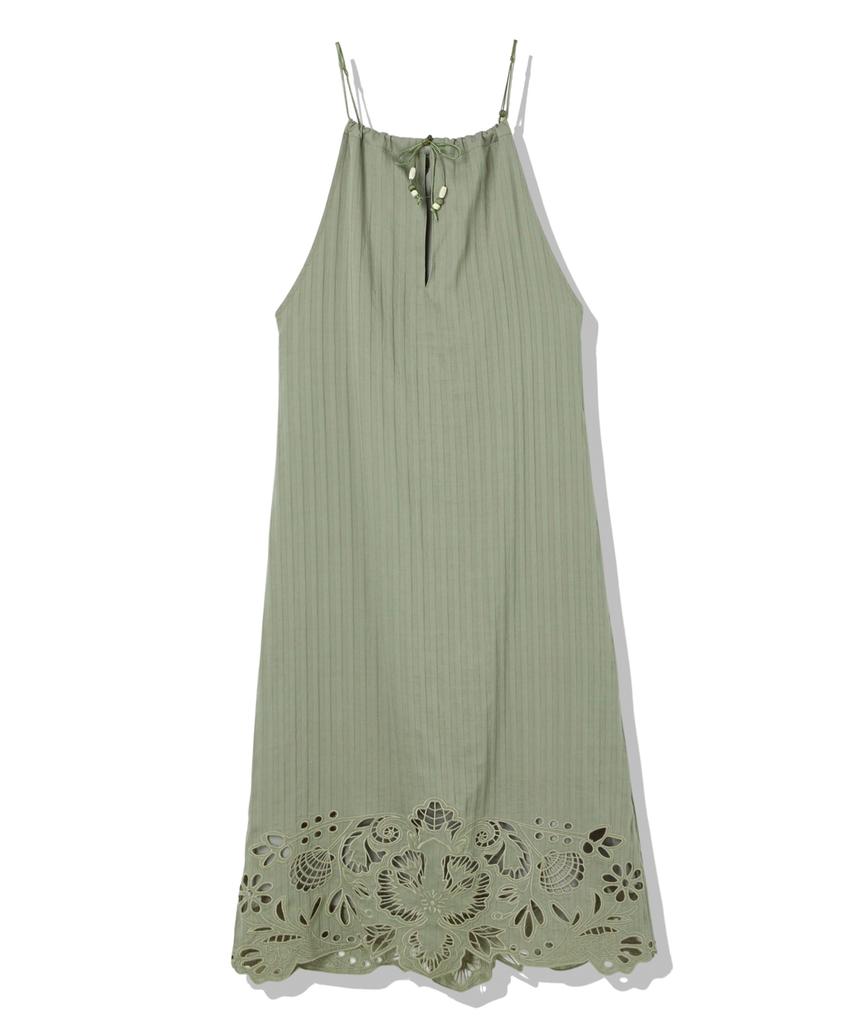 Penfield Laser-Cut Embroidery Halterneck Dress Moss_Fs2Ws71F
